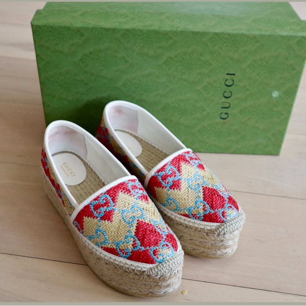 Gucci Red and Blue Espadrille Shoes with Jute Sole